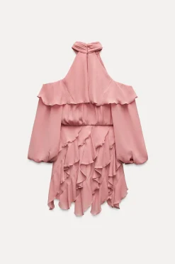 ZARA Vestidos^MINIVESTIDO COM FOLHOS MARSALA