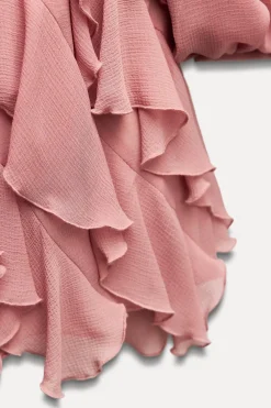ZARA Vestidos^MINIVESTIDO COM FOLHOS MARSALA