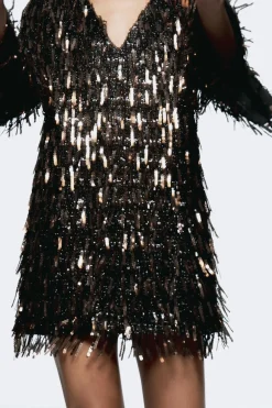 ZARA Vestidos^MINIVESTIDO COM FRANJAS E LANTEJOULAS dourado-rosa