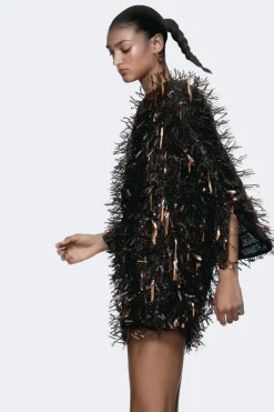 ZARA Vestidos^MINIVESTIDO COM FRANJAS E LANTEJOULAS dourado-rosa