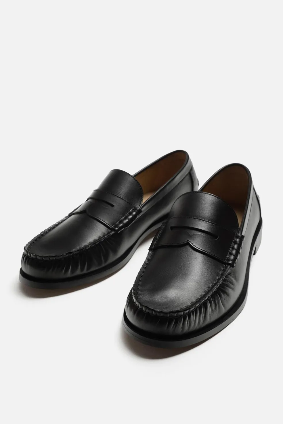 ZARA Pele|Sapatos^MOCASSIM PELE MÁSCARA Preto