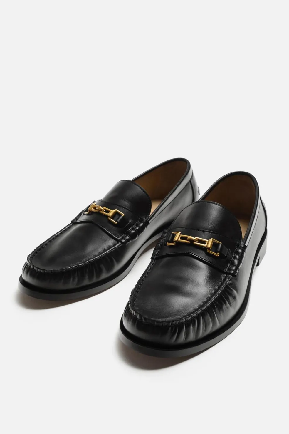 ZARA Pele|Sapatos^MOCASSINS EM PELE COM APLIQUE Preto