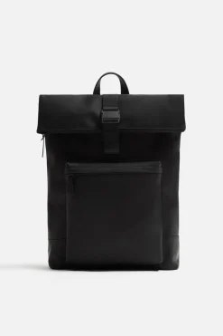ZARA Vestuário De Inverno|Malas / Mochilas^Mochila Efeito De Caucho Aba Preto