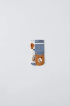 PACK DE DOIS PARES DE MEIAS COM URSO ANTI-DERRAPANTES-ZARA Online