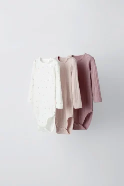 PACK DE TRÊS BODIES DE MANGA COMPRIDA ESTAMPADOS-ZARA Fashion