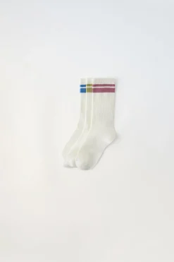 PACK DE TRÊS MEIAS COMPRIDAS COM FAIXAS-ZARA Sale