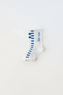 PACK DE TRÊS MEIAS COMPRIDAS RISCAS E MENSAGEM-ZARA Hot