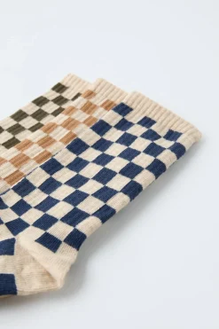 PACK DE TRÊS MEIAS COMPRIDAS QUADRADOS XADREZ-ZARA Clearance