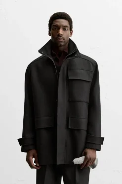 ZARA Vestuário De Inverno|Sobretudos / Gabardinas^PARKA DE PANO COM LÃ Preto