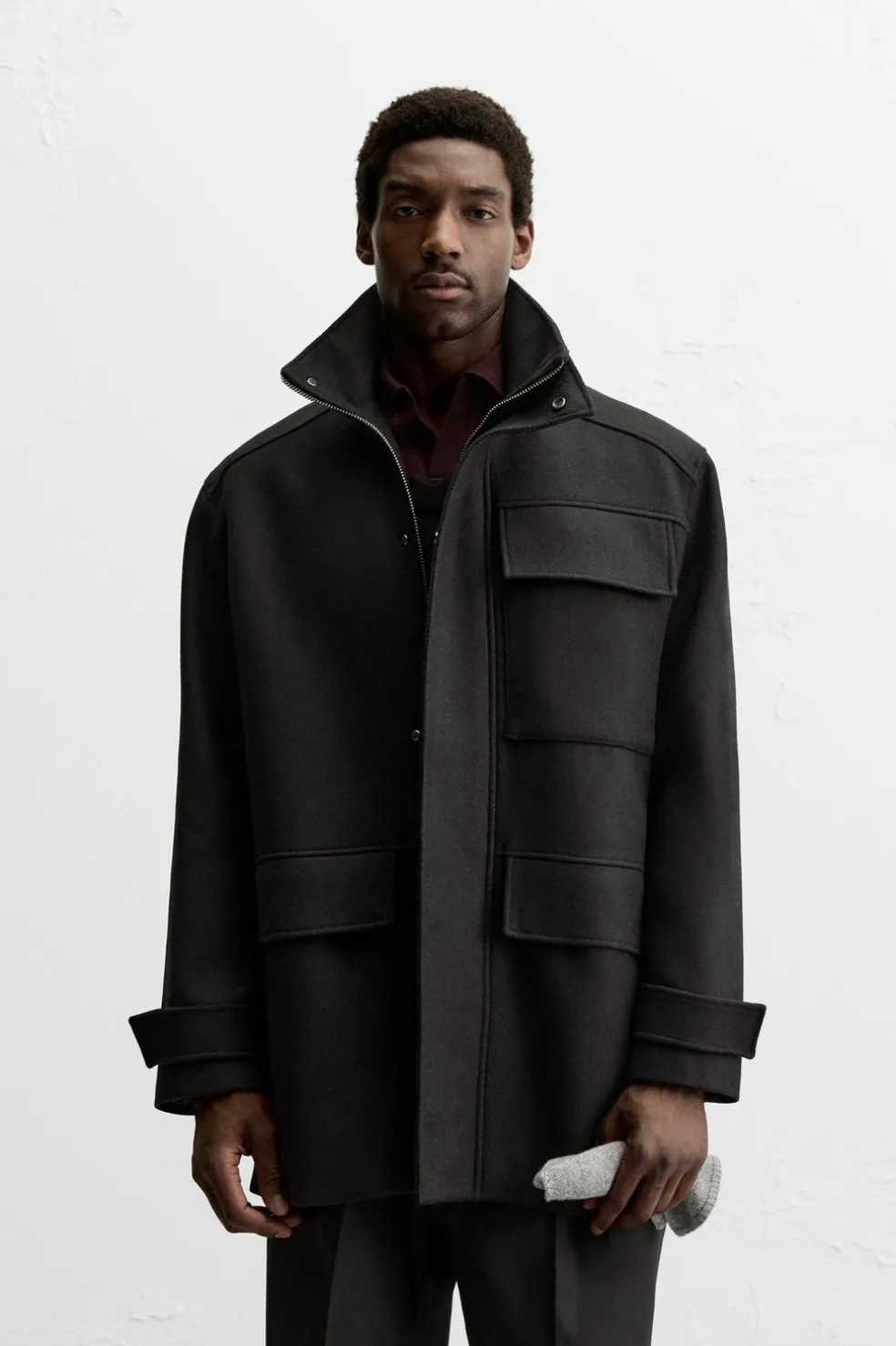 ZARA Vestuário De Inverno|Sobretudos / Gabardinas^PARKA DE PANO COM LÃ Preto