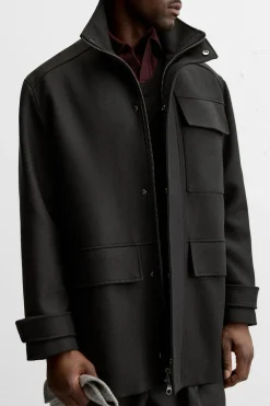 ZARA Vestuário De Inverno|Sobretudos / Gabardinas^PARKA DE PANO COM LÃ Preto