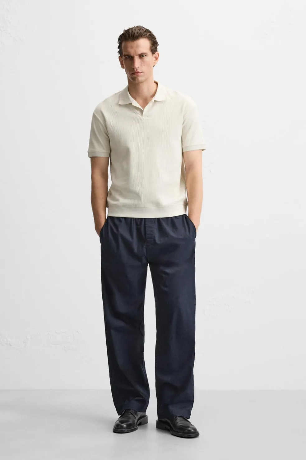 ZARA T-Shirts|Polos^POLO COM ESTRUTURA E NERVURAS Branco-marfim