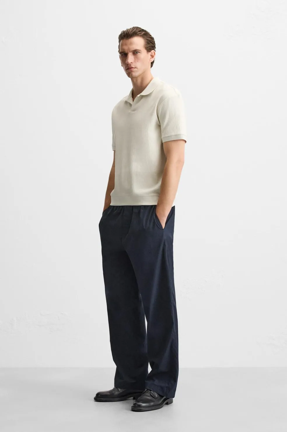 ZARA T-Shirts|Polos^POLO COM ESTRUTURA E NERVURAS Branco-marfim