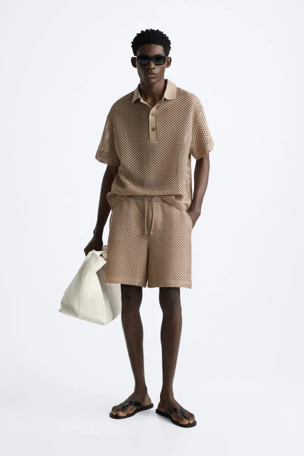 ZARA Polos^POLO COM ESTRUTURA E RENDILHADOS Castanho-claro