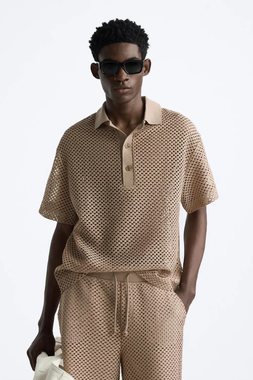 ZARA Polos^POLO COM ESTRUTURA E RENDILHADOS Castanho-claro