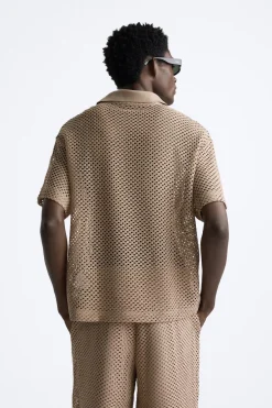 ZARA Polos^POLO COM ESTRUTURA E RENDILHADOS Castanho-claro