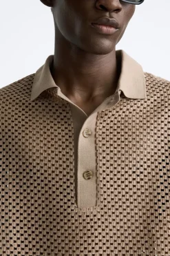 ZARA Polos^POLO COM ESTRUTURA E RENDILHADOS Castanho-claro