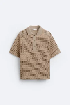 ZARA Polos^POLO COM ESTRUTURA E RENDILHADOS Castanho-claro