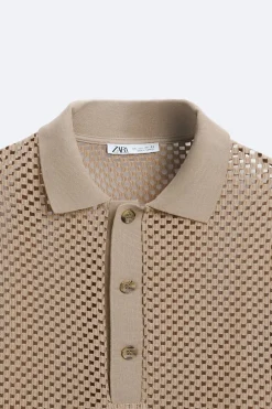 ZARA Polos^POLO COM ESTRUTURA E RENDILHADOS Castanho-claro