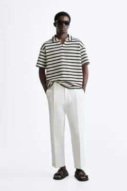 ZARA Polos^POLO COM ESTRUTURA ÀS RISCAS Cru / Azul-marinho