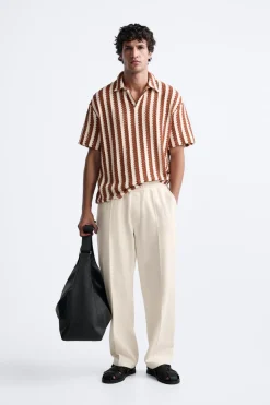 ZARA Polos^POLO COM ESTRUTURA ÀS RISCAS Cru / Grená