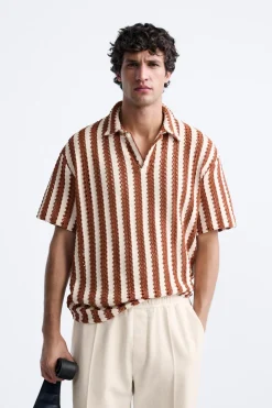 ZARA Polos^POLO COM ESTRUTURA ÀS RISCAS Cru / Grená