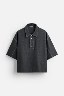 ZARA T-Shirts|Polos^POLO COM PESPONTO CONTRASTANTE Azul-marinho