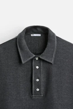 ZARA T-Shirts|Polos^POLO COM PESPONTO CONTRASTANTE Azul-marinho