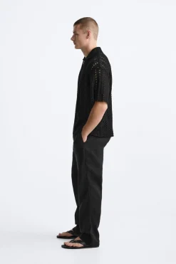ZARA Camisola / Casacos|Polos^POLO DE CROCHÊ Preto