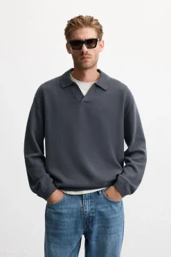 ZARA Camisola / Casacos|Polos^POLO DE MALHA Cinzento-antracito