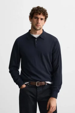ZARA Camisola / Casacos|Polos^POLO DE MALHA 100% CAXEMIRA Azul-marinho