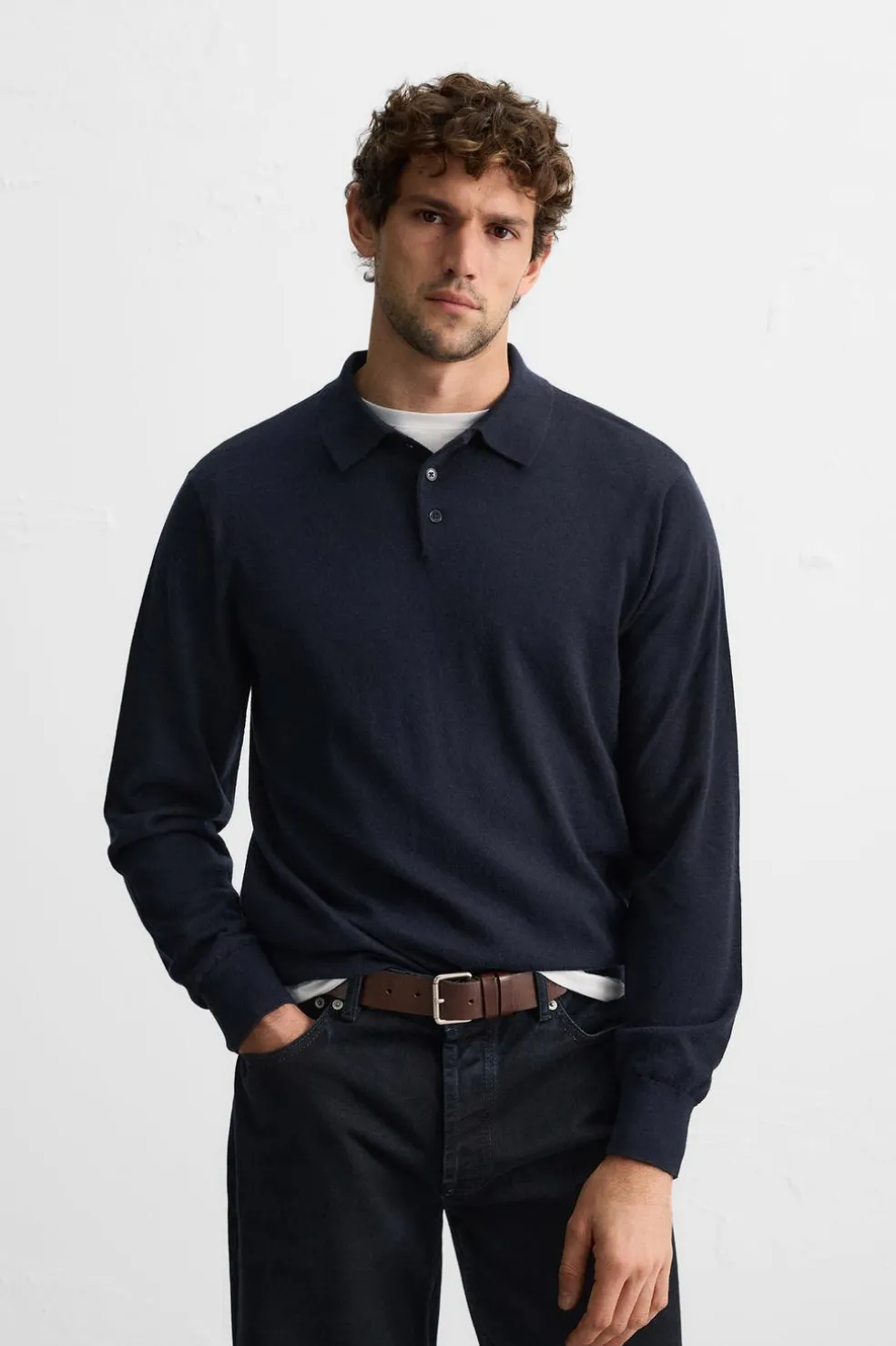 ZARA Camisola / Casacos|Polos^POLO DE MALHA 100% CAXEMIRA Azul-marinho