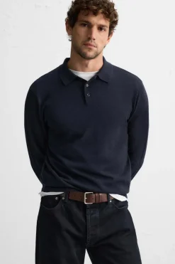 ZARA Camisola / Casacos|Polos^POLO DE MALHA 100% CAXEMIRA Azul-marinho