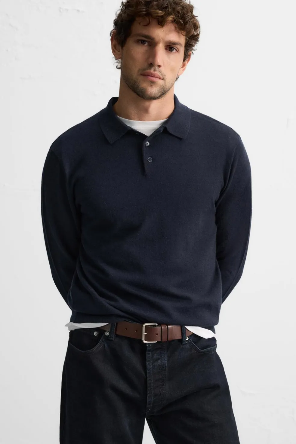 ZARA Camisola / Casacos|Polos^POLO DE MALHA 100% CAXEMIRA Azul-marinho
