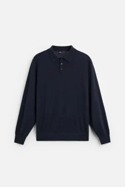 ZARA Camisola / Casacos|Polos^POLO DE MALHA 100% CAXEMIRA Azul-marinho