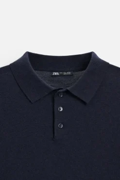 ZARA Camisola / Casacos|Polos^POLO DE MALHA 100% CAXEMIRA Azul-marinho