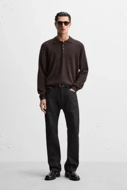 ZARA Camisola / Casacos|Polos^POLO DE MALHA ALGODÃO - LÃ Castanho-vigoré