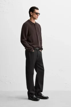 ZARA Camisola / Casacos|Polos^POLO DE MALHA ALGODÃO - LÃ Castanho-vigoré