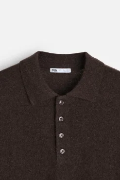 ZARA Camisola / Casacos|Polos^POLO DE MALHA ALGODÃO - LÃ Castanho-vigoré