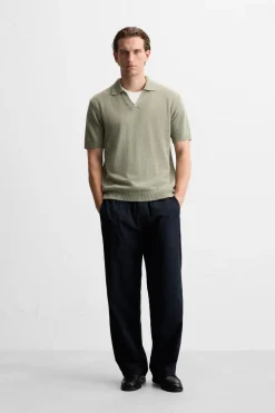 ZARA Camisola / Casacos|Polos^POLO DE MALHA ALGODÃO - LINHO Verde