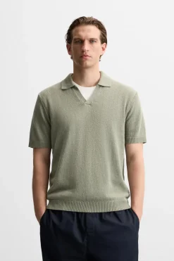 ZARA Camisola / Casacos|Polos^POLO DE MALHA ALGODÃO - LINHO Verde