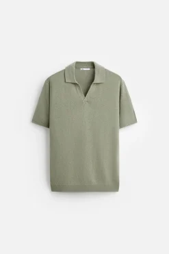 ZARA Camisola / Casacos|Polos^POLO DE MALHA ALGODÃO - LINHO Verde