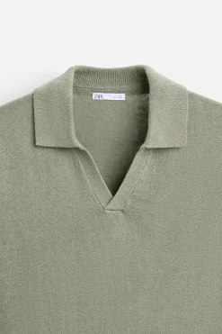 ZARA Camisola / Casacos|Polos^POLO DE MALHA ALGODÃO - LINHO Verde