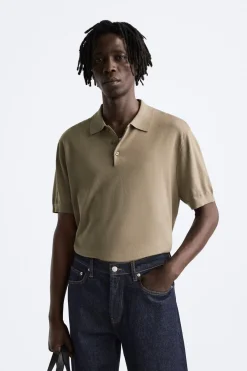ZARA Camisola / Casacos|Polos^POLO DE MALHA ALGODÃO - LYOCELL Areia