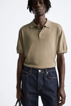 ZARA Camisola / Casacos|Polos^POLO DE MALHA ALGODÃO - LYOCELL Areia