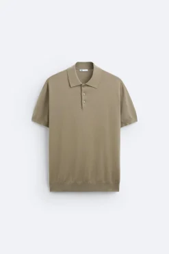 ZARA Camisola / Casacos|Polos^POLO DE MALHA ALGODÃO - LYOCELL Areia