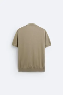 ZARA Camisola / Casacos|Polos^POLO DE MALHA ALGODÃO - LYOCELL Areia