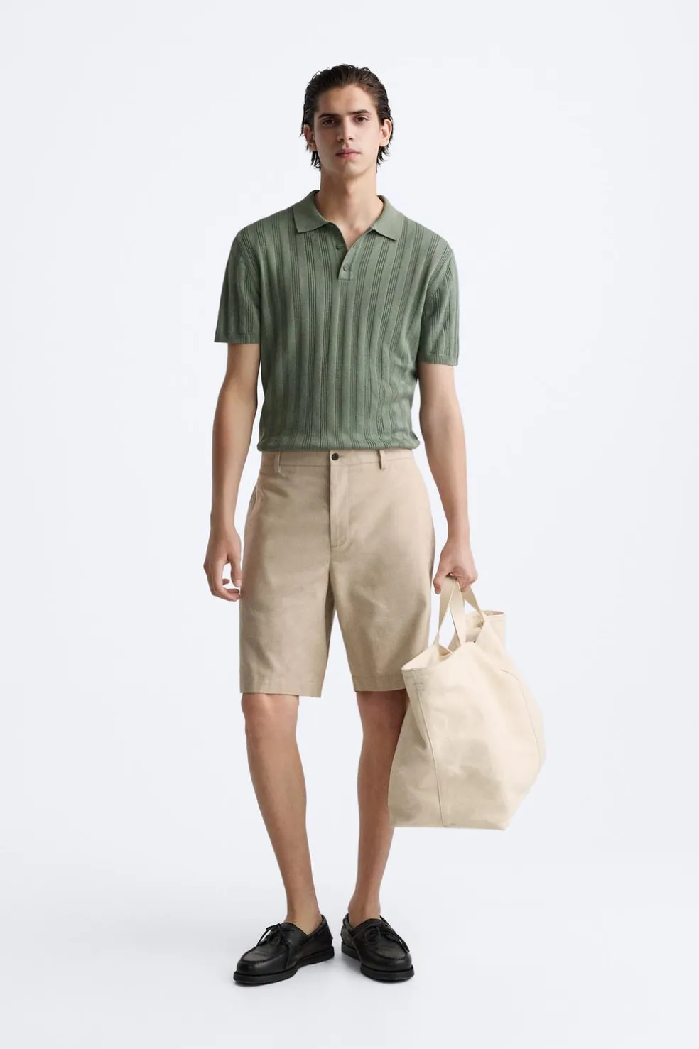 ZARA Camisola / Casacos|Polos^POLO DE MALHA CANELADA Esverdeado