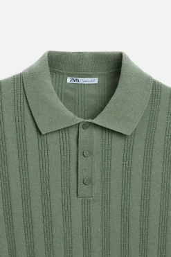 ZARA Camisola / Casacos|Polos^POLO DE MALHA CANELADA Esverdeado