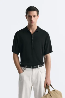 ZARA Camisola / Casacos|Polos^POLO DE MALHA COM BOTÕES Preto